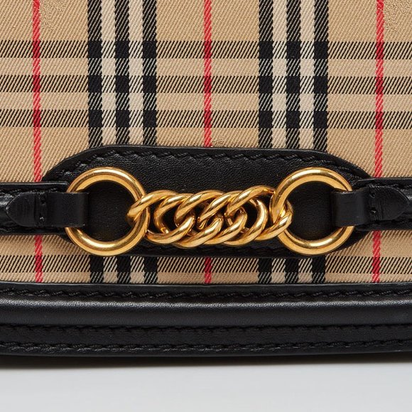 NWT BURBERRY RUNWAY LINK CHECK SHOULDER BAG WITH LEATHER TRIM - Picture 9 of 11